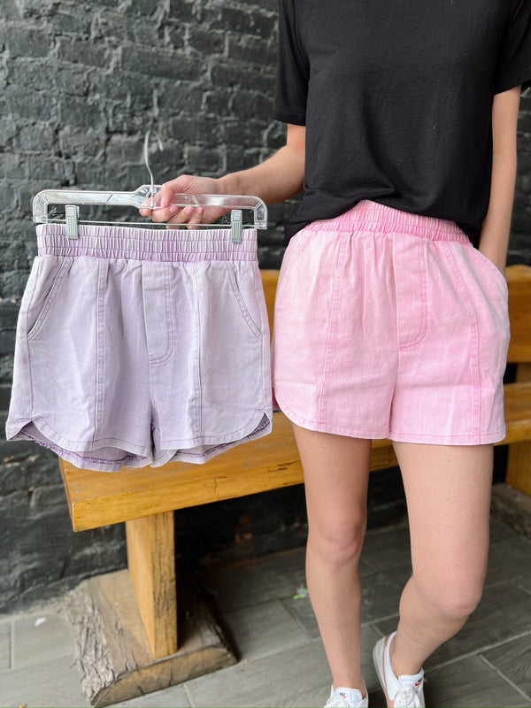 Woven Wash Shorts with Elastic and Side Pockets