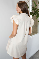 Ivory Button Down Ruffle Detail Dress