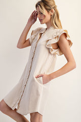 Ivory Button Down Ruffle Detail Dress