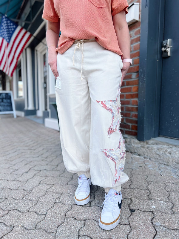 Oatmeal Star Patched Joggers