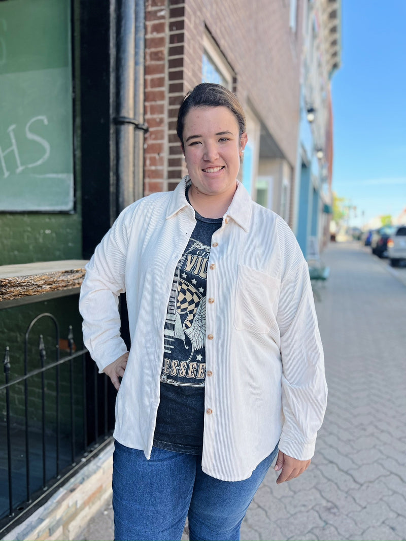 Curvy Cream Corded Shacket