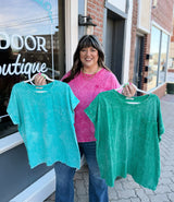 Curvy Acid Wash Short Sleeve Top