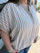Curvy Striped Collared Oversized Top