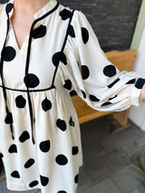 Cream 3/4 Sleeve Polka Dot Dress
