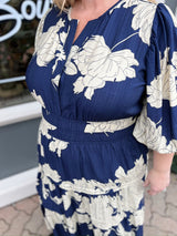 Curvy Navy Floral Midi Dress