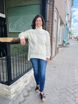 Cream Big Plaid Turtleneck Sweater