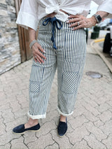 Cotton Drawstring Waist Barrel Pants