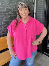 Curvy Hi-Low Button Down Shirt with Side Slit