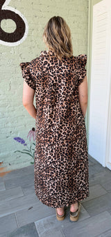 Button Front Leopard Midi Dress