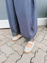 Crinkled Wide Leg Lace Trim Pants