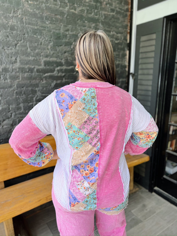 Pink Mineral Washed Floral Lounge Top