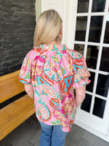 Pink Paisley Embroidered Top