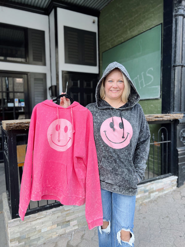 Mineral Washed Smily Face Hoodie