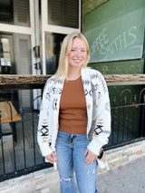White Mix Aztec Print Cardigan