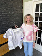 Striped Embroidered Round Neck Top