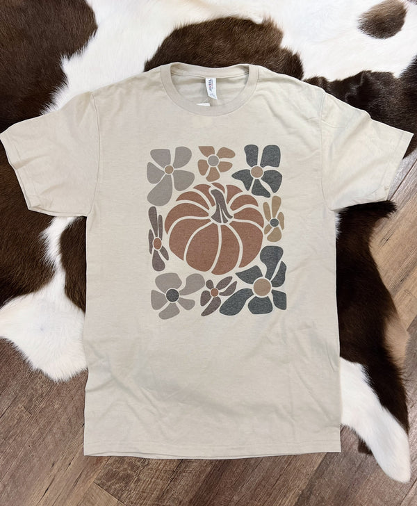 Beige Retro Flower Pumpkin Tee