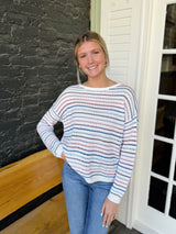 Multi Color Stripe Crochet Long Sleeve Top