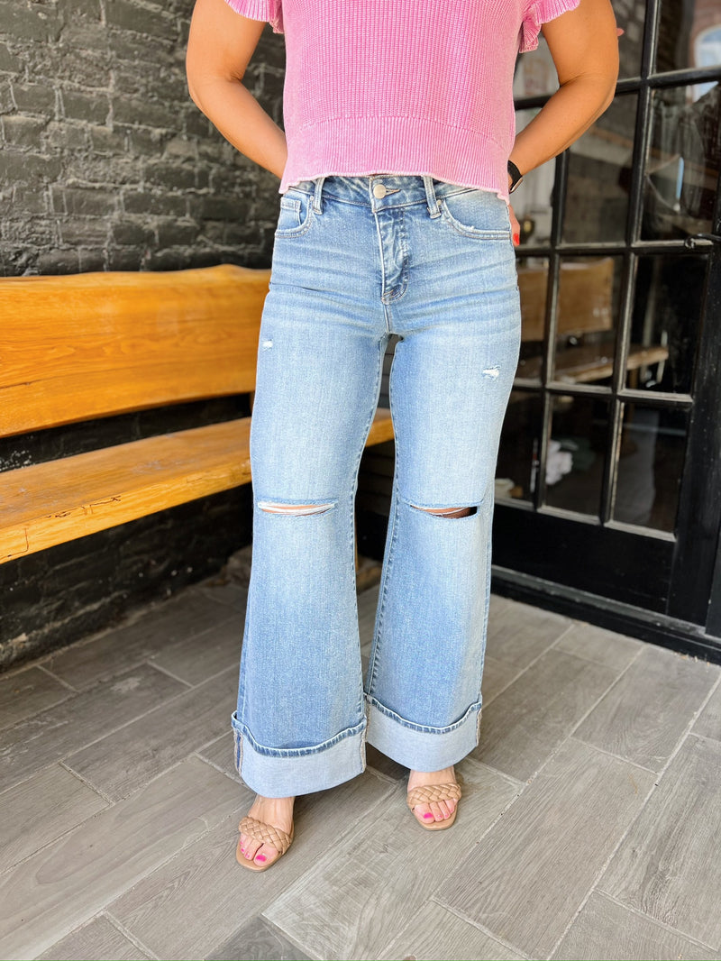 Addy's Mid Rise Distressed Wide Cuff Jeans