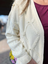 Cream Pearl Detail Cardigan