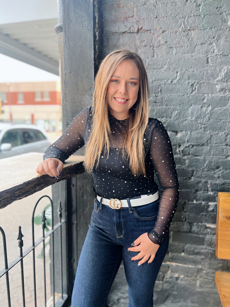 Black Sheer Rhinestone Crop Top