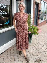 Dusty Rose Smocked Waist Zip Front Dress