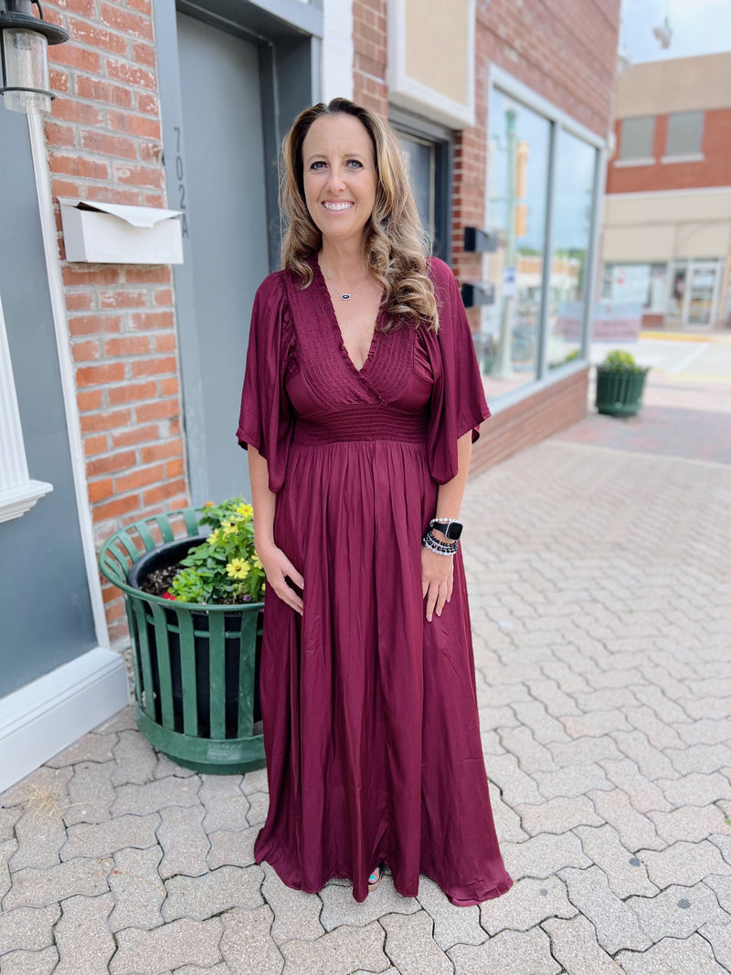 Smocked Surplice Detail Maxi Dress