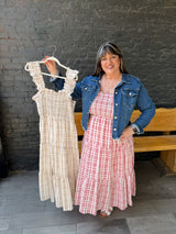 Curvy Plaid Smocked Ruffle Strap Midi Dress