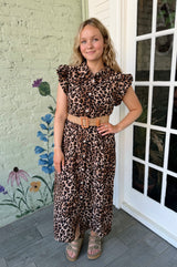 Button Front Leopard Midi Dress