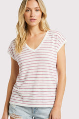 V-Neck Short Sleeve Striped Pullover