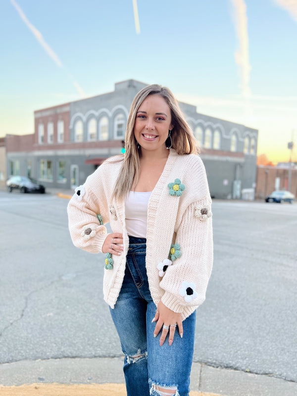 Cream Muted Daisy Cardigan