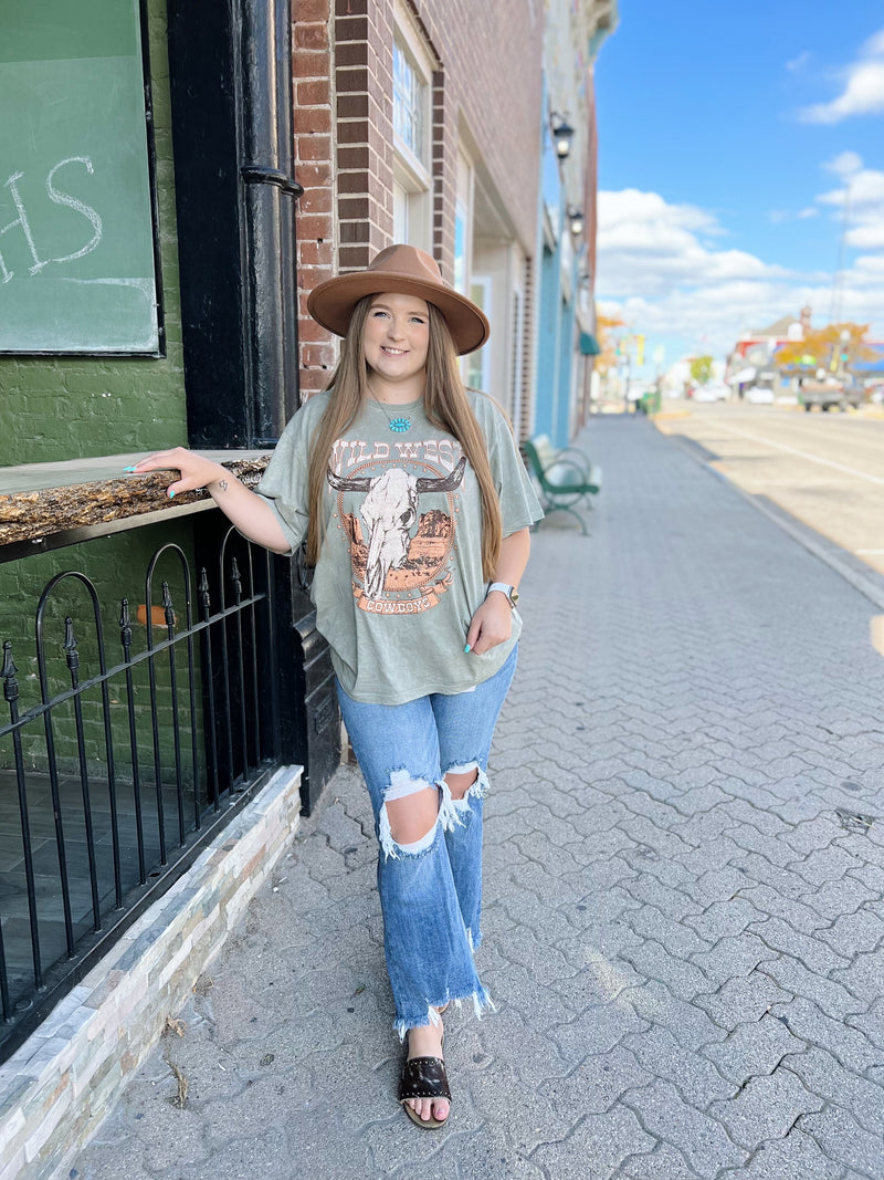 Mocha Mineral Wash Wild West Cowboys Tee