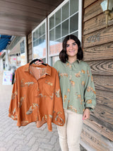 Cheetah Front Pocket Button Up Top