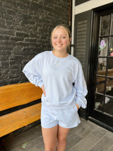 Light Blue Knit Shorts with Bow Embroidery Details