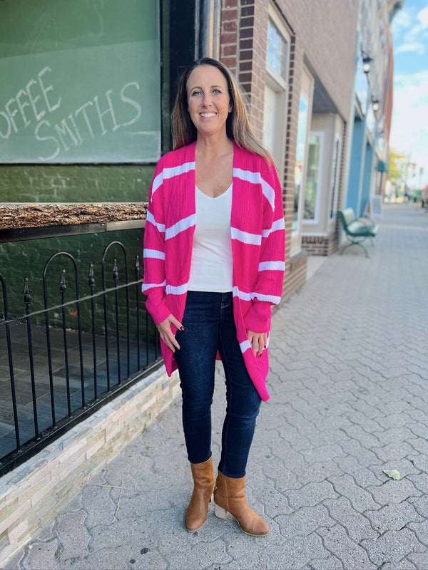 Pink/Ivory Knit Striped Cardigan