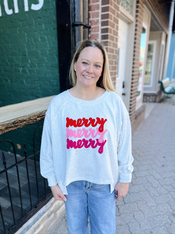 Merry Embroidered High-Low Pullover Sweatshirt