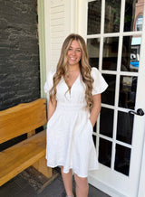 Puff Sleeve V-Neck Jacquard Dress