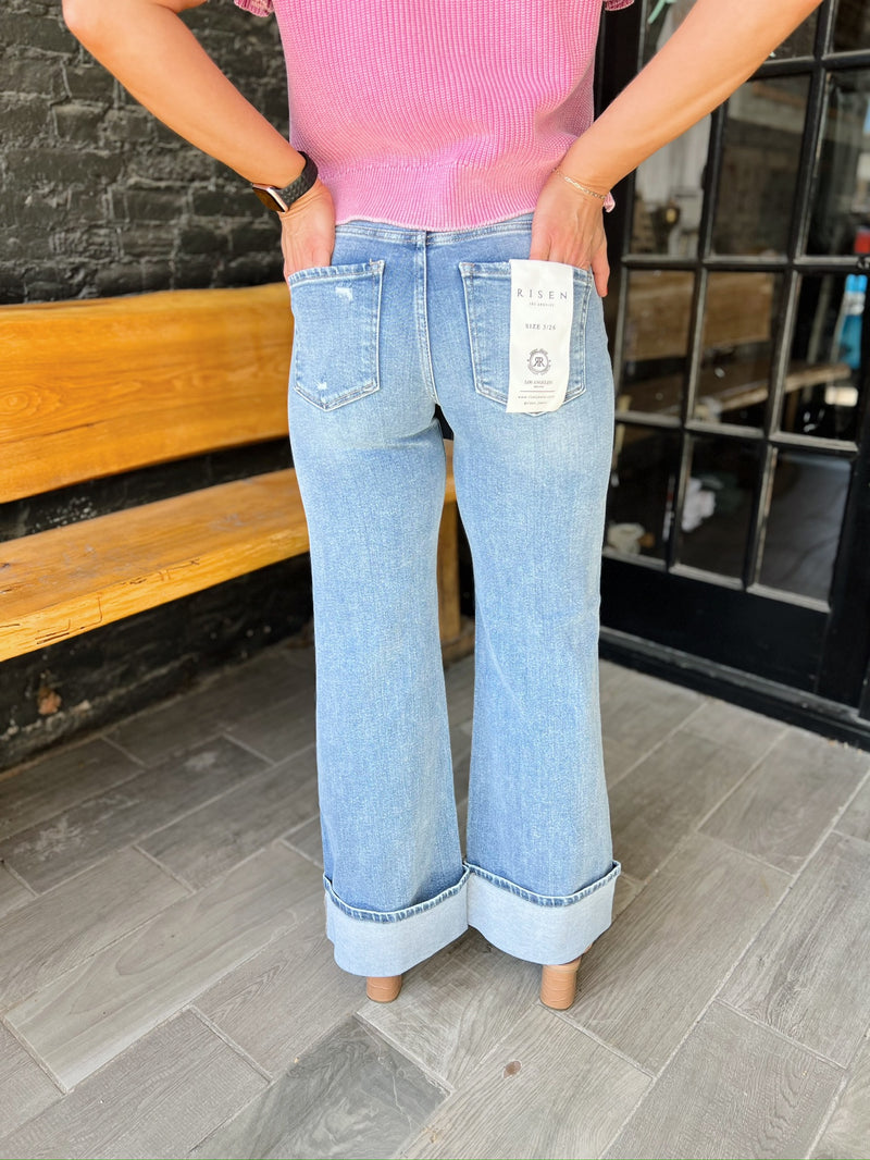 Addy's Mid Rise Distressed Wide Cuff Jeans