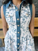 Navy Toile Button Down Dress