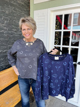 Western Print Graphic Crewneck