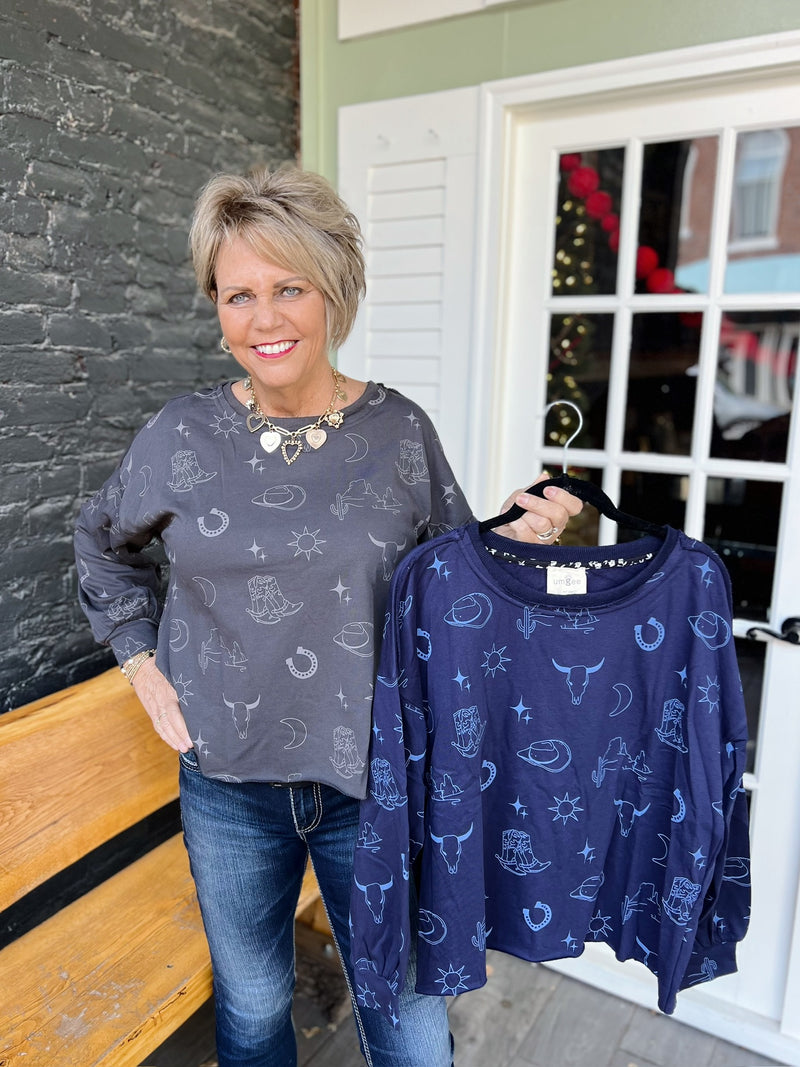 Western Print Graphic Crewneck