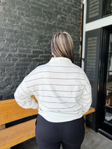 Curvy White and Black Striped Modal Scuba V-Neck Top
