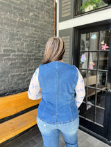Curvy Button Front Denim Vest