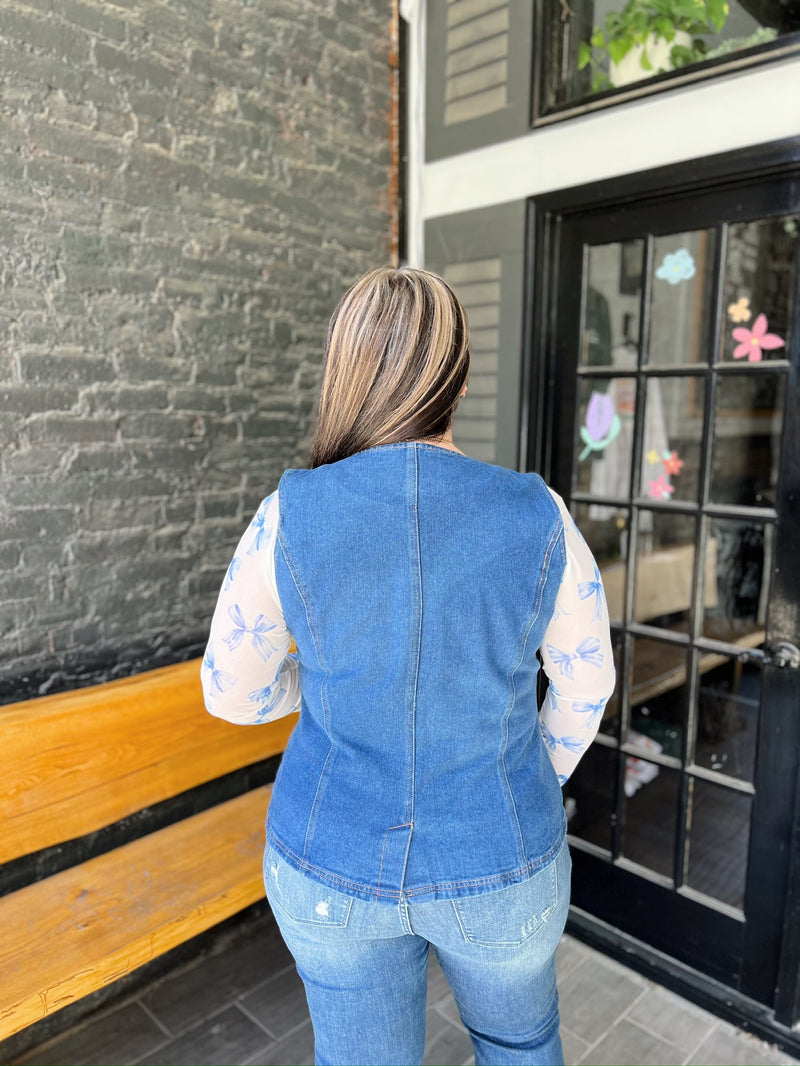 Curvy Button Front Denim Vest