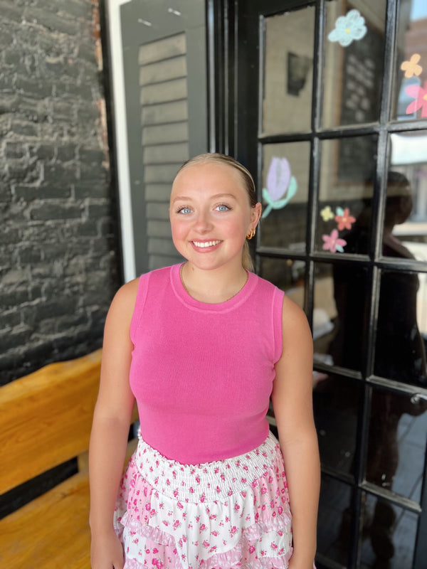 Pink Tight Knit Round Neck Tank