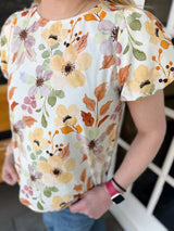Yellow Floral Puff Sleeve Top