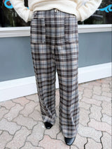 Plaid Patch Pocket Wide Leg Pants