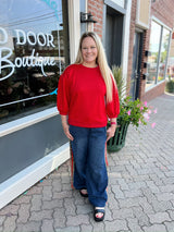 Leopard Red Trim Drawstring Waist Jeans