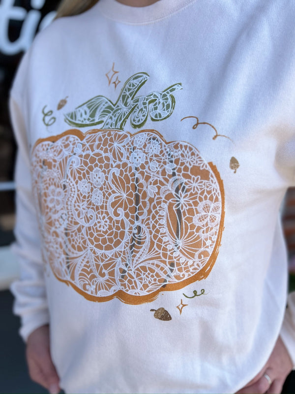 Cream Lace Pumpkin Sweatshirt