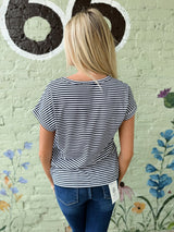 Navy striped V- Neck Top