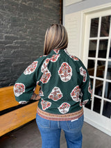 Curvy Forest Green Boho Floral Print Tunic Top